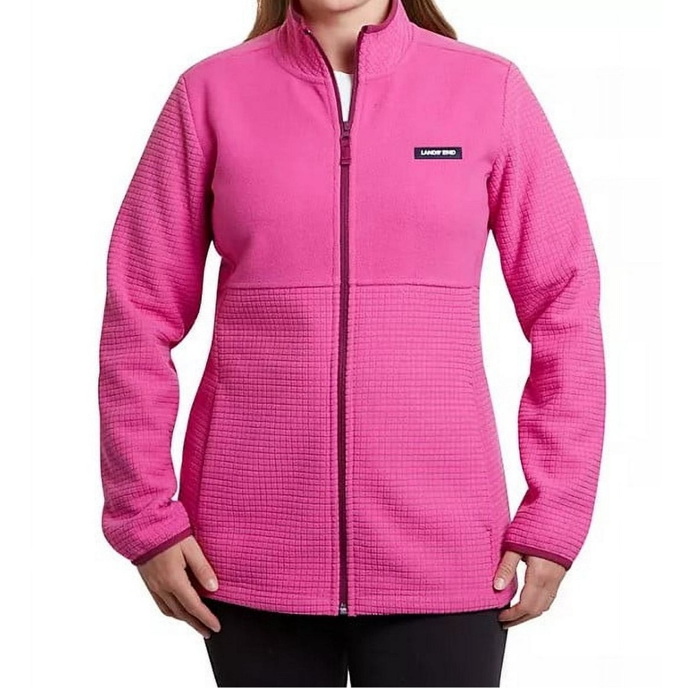 Land’s End Grid Fleece Fuchsia Zippered Jacket—XXL